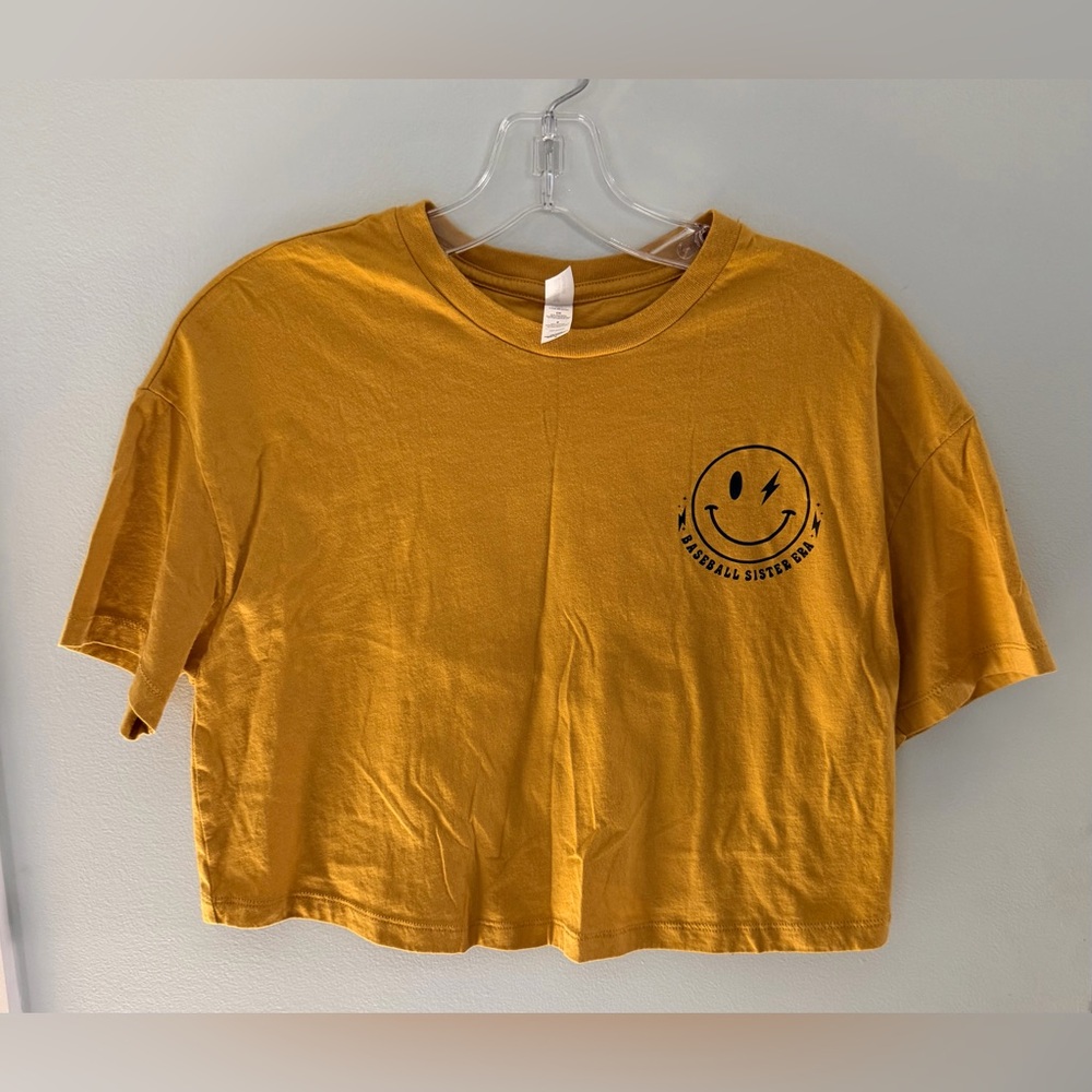 Baseball Sister Cropped Graphic Tee with Smiley Logo